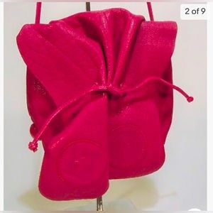 1980's CARLOS FALCHI Fuchsia Pink BUFFALO HIDE Leather CrossBody Drawstring Bag